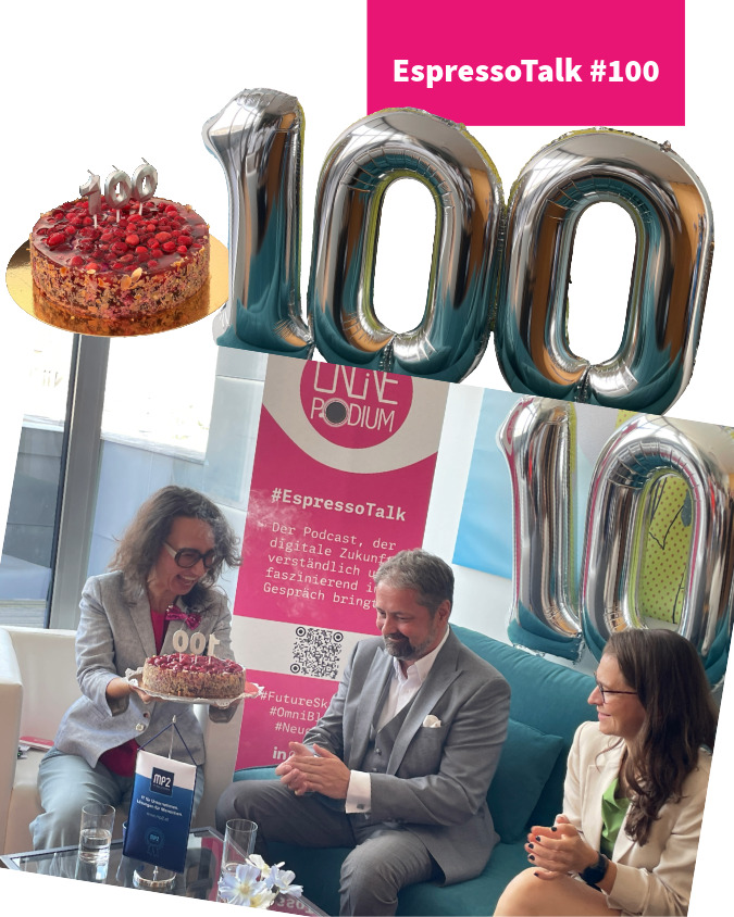 EspressoTalk 100 Margarita Misheva, Stephanie Jakoubi und Manfred Pascher und Himbeertorte<br />
